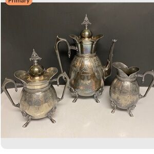 Ornate Silver-Tone 3-Piece Tea Set - Decorative Serving Set
